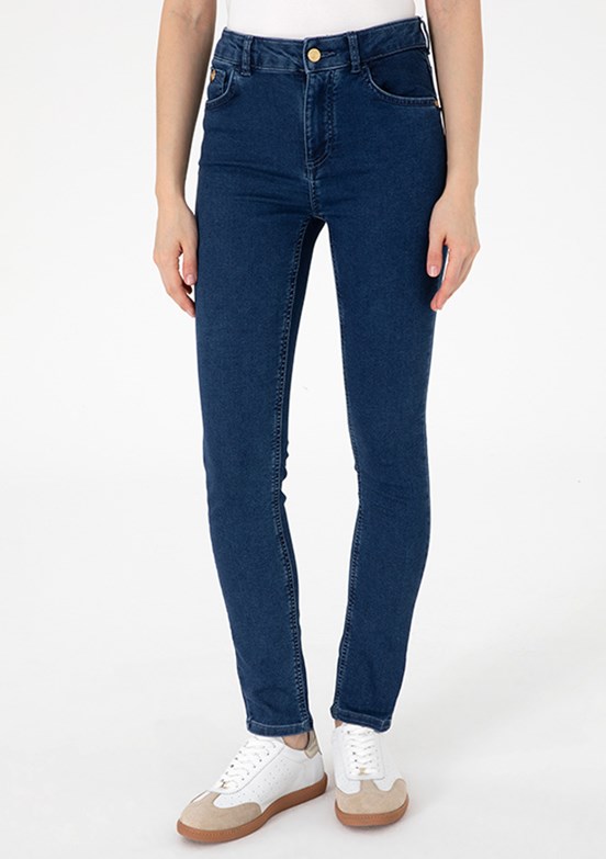 PIERRE CARDIN Lacivert Kadın Oversize Jean Pantolon