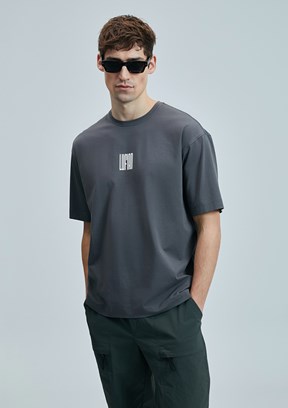 LUFIAN Gri Erkek Basic T-Shirt