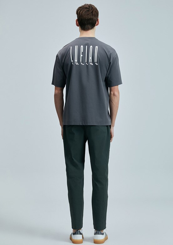 LUFIAN Gri Erkek Basic T-Shirt