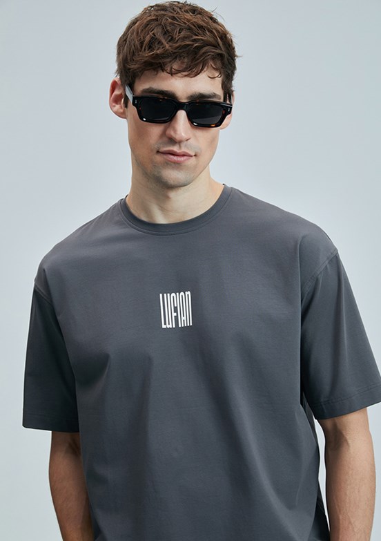 LUFIAN Gri Erkek Basic T-Shirt