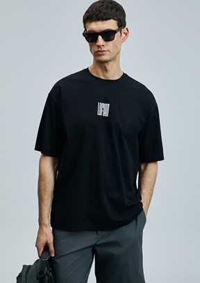LUFİAN Siyah Erkek Basic T-Shirt