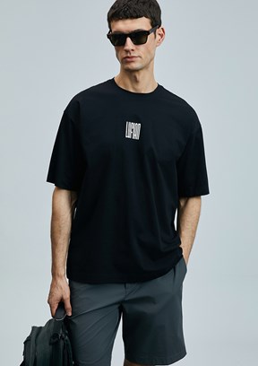 LUFİAN Siyah Erkek Basic T-Shirt