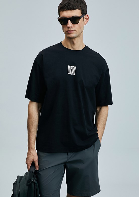 LUFİAN Siyah Erkek Basic T-Shirt