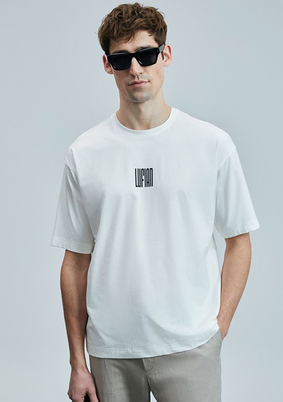 LUFIAN Beyaz Erkek Basic T-Shirt