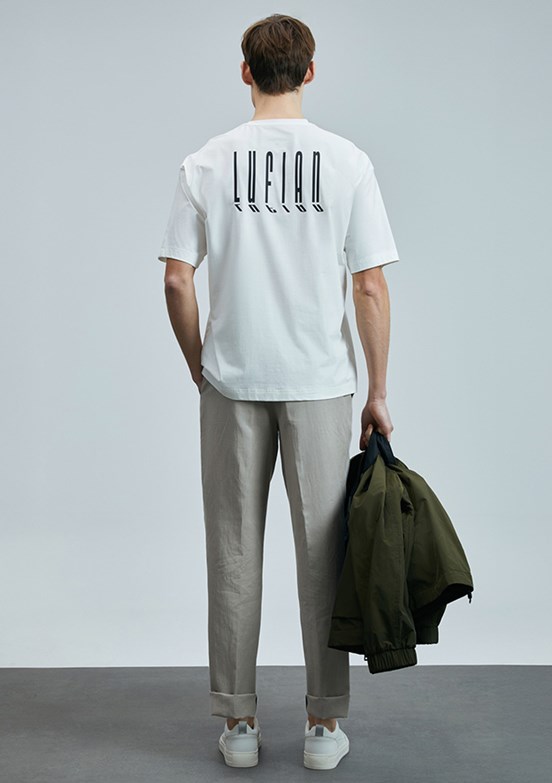 LUFIAN Beyaz Erkek Basic T-Shirt