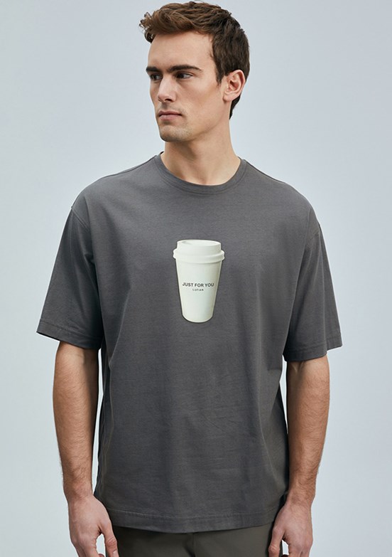 LUFIAN Kahverengi Erkek Basic T-Shirt