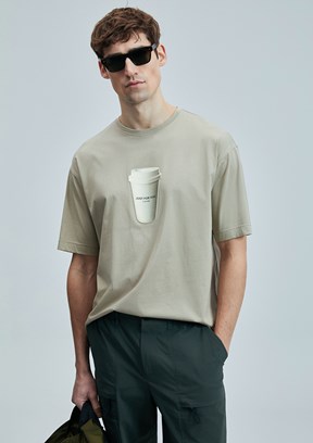 LUFİAN Bej Erkek Basic T-Shirt