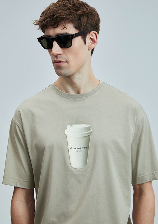 LUFİAN Bej Erkek Basic T-Shirt