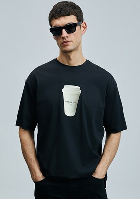 LUFIAN Siyah Erkek Basic T-Shirt