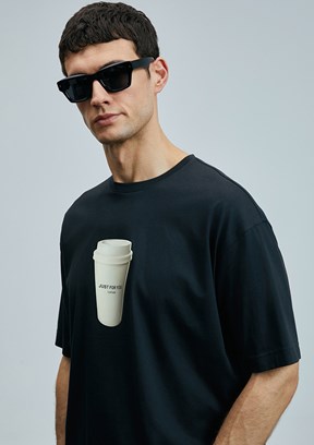 LUFIAN Siyah Erkek Basic T-Shirt