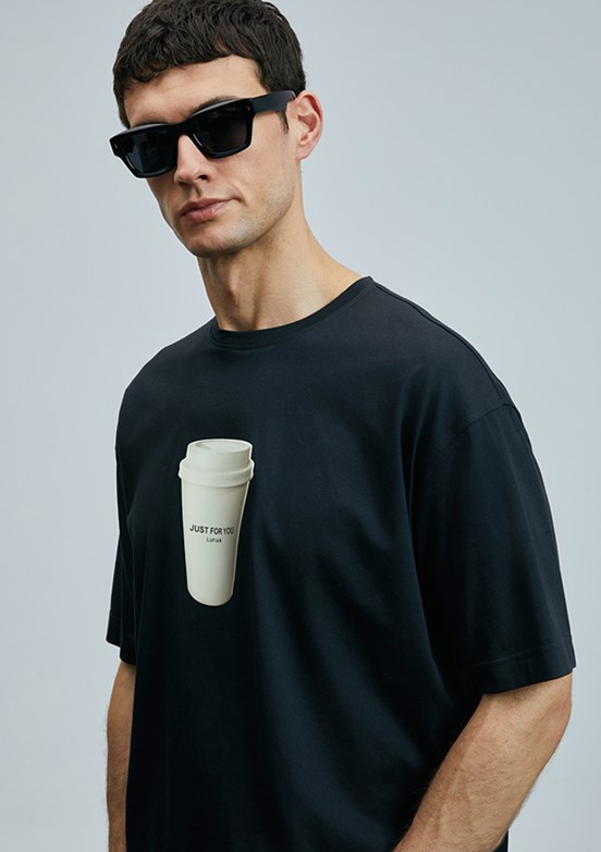 LUFİAN Siyah Erkek Basic T-Shirt