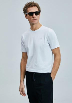 LUFIAN Beyaz Erkek Basic T-Shirt
