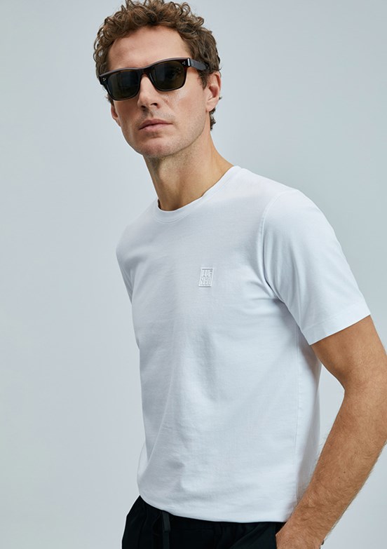 LUFIAN Beyaz Erkek Basic T-Shirt