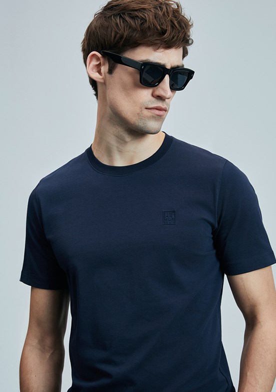 LUFIAN Lacivert Erkek Basic T-Shirt