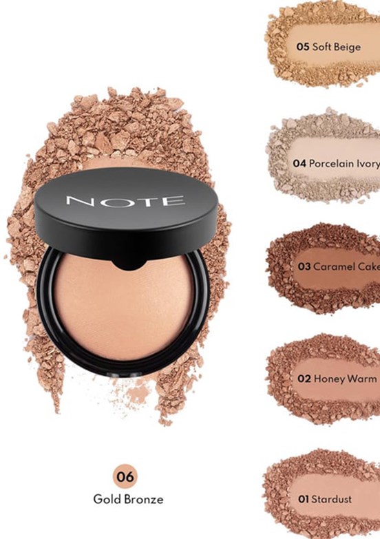 Note Baked Powder 06 Gold Bronze Işıltılı Bitişli Highlighter Toz Yüz Pudrası
