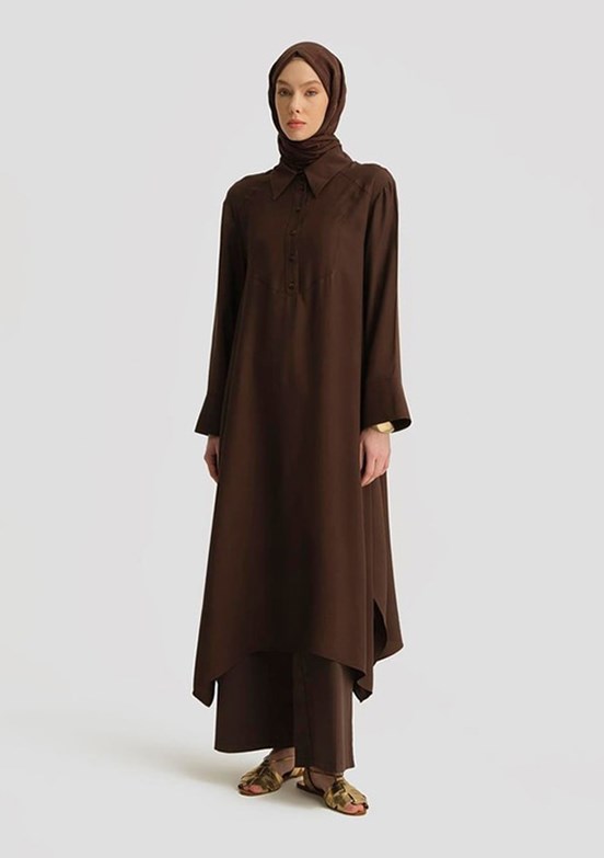 ARMİNE Kahverengi Kadın Oversize Tunik Elbise