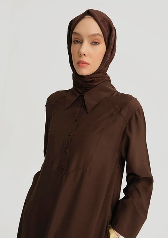 ARMİNE Kahverengi Kadın Oversize Tunik Elbise