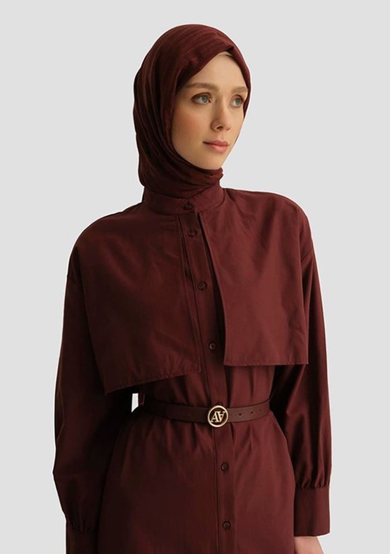 ARMİNE Pelerin Detaylı Bordo Kadın Poplin Gömlek