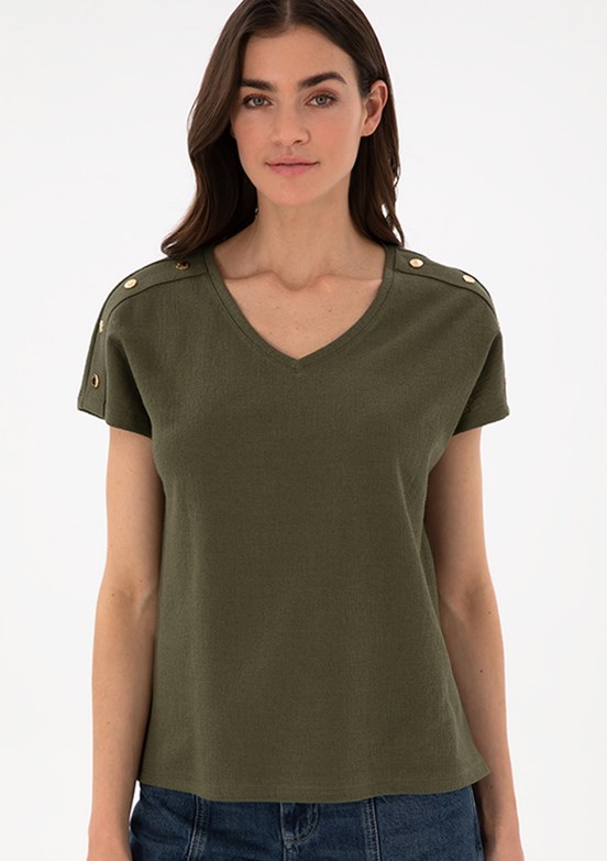 PIERRE CARDIN Yeşil Kadın Regular T-Shirt