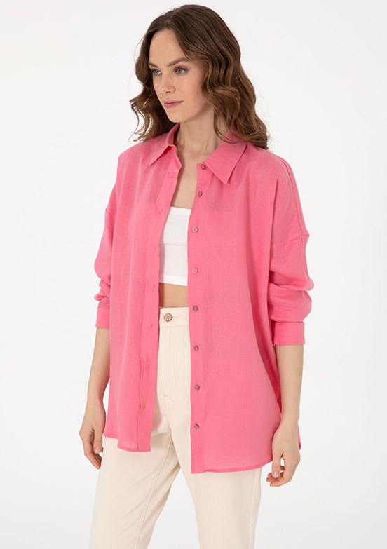 PIERRE CARDIN Pembe Kadın Uzun Kol Gömlek