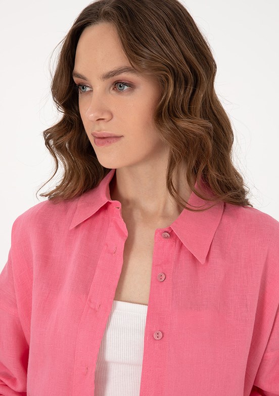PIERRE CARDIN Pembe Kadın Uzun Kol Gömlek