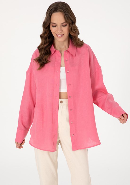 PIERRE CARDIN Pembe Kadın Uzun Kol Gömlek