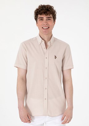 US POLO ASSN Bej Erkek Kısa Kol Gömlek