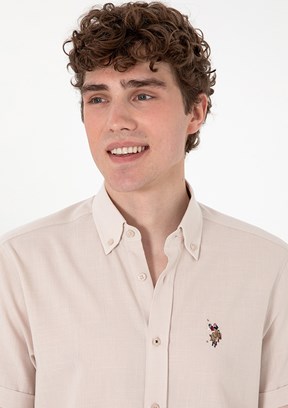 US POLO ASSN Bej Erkek Kısa Kol Gömlek
