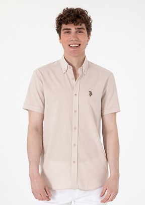 US POLO ASSN Bej Erkek Kısa Kol Gömlek