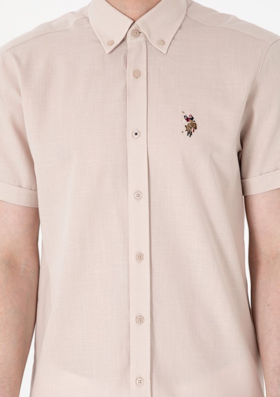 US POLO ASSN Bej Erkek Kısa Kol Gömlek
