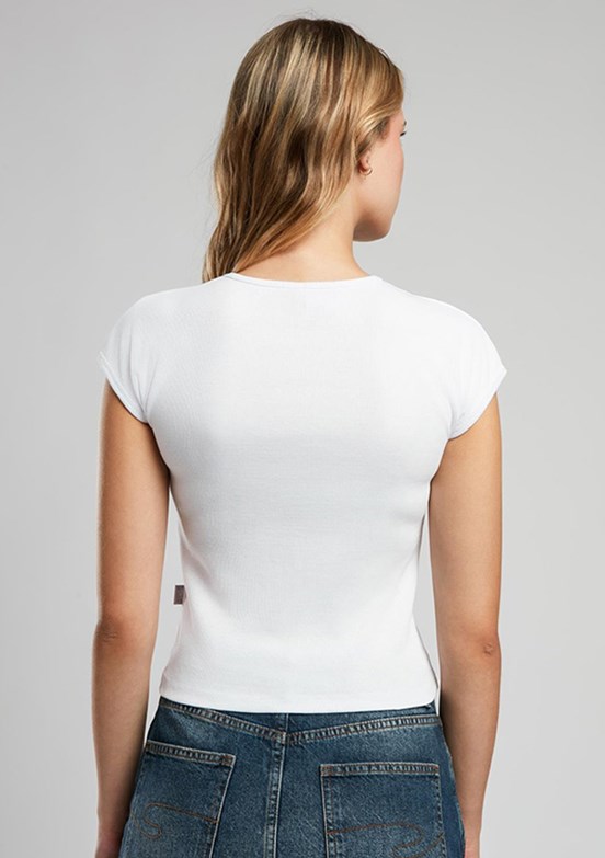LEE COOPER Beyaz Rosa Kadın O Yaka T-shirt