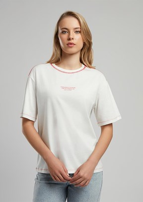 LEE COOPER Karbe Ekru-K Kadın O Yaka T-shirt