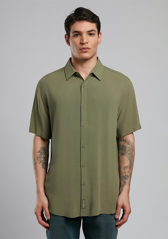 LEE COOPER Basices Haki Erkek Uzun Kol Dokuma Gömlek