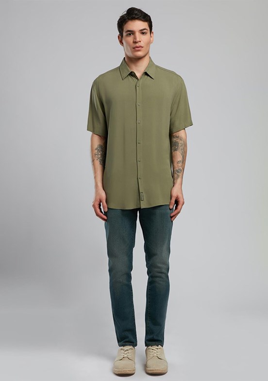 LEE COOPER Basices Haki Erkek Uzun Kol Dokuma Gömlek