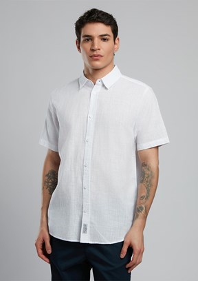 LEE COOPER Andre Beyaz Erkek Kısa Kol Dokuma Gömlek