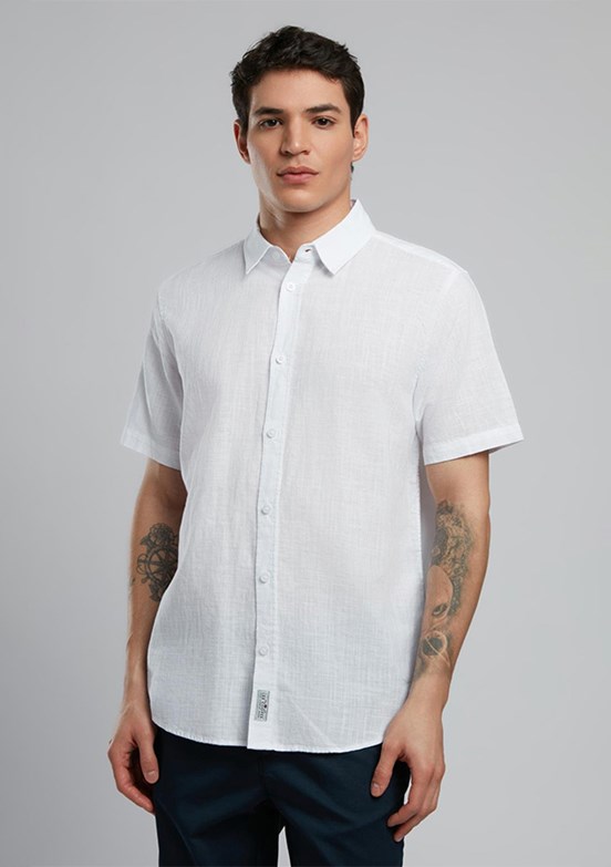 LEE COOPER Andre Beyaz Erkek Kısa Kol Dokuma Gömlek