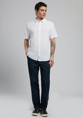 LEE COOPER Andre Beyaz Erkek Kısa Kol Dokuma Gömlek