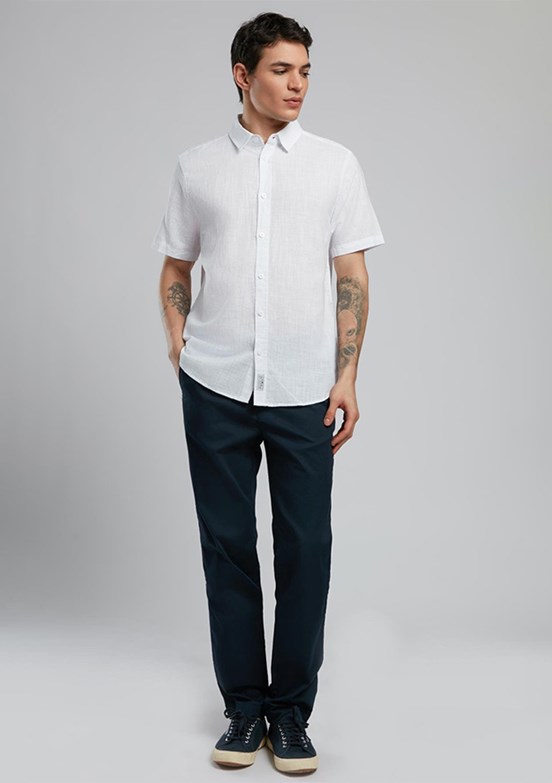LEE COOPER Andre Beyaz Erkek Kısa Kol Dokuma Gömlek