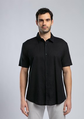 LEE COOPER Andre Siyah Erkek Kısa Kol Dokuma Gömlek