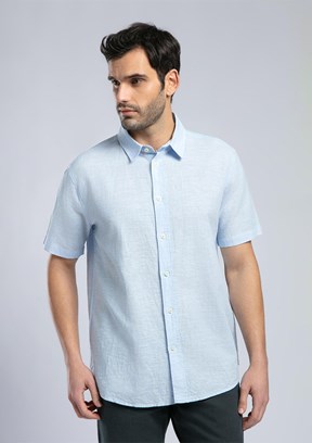 LEE COOPER Andre Mavi Erkek Kısa Kol Dokuma Gömlek