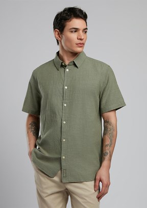 LEE COOPER Andre Haki Erkek Kısa Kol Dokuma Gömlek