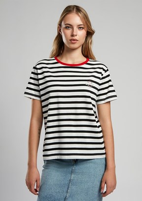 LEE COOPER Malory Ekru Siyah Çizgili Kadın O Yaka T-shirt