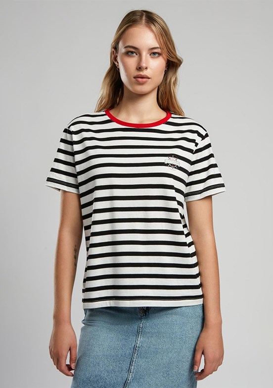 LEE COOPER Malory Ekru Siyah Çizgili Kadın O Yaka T-shirt