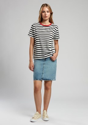 LEE COOPER Malory Ekru Siyah Çizgili Kadın O Yaka T-shirt
