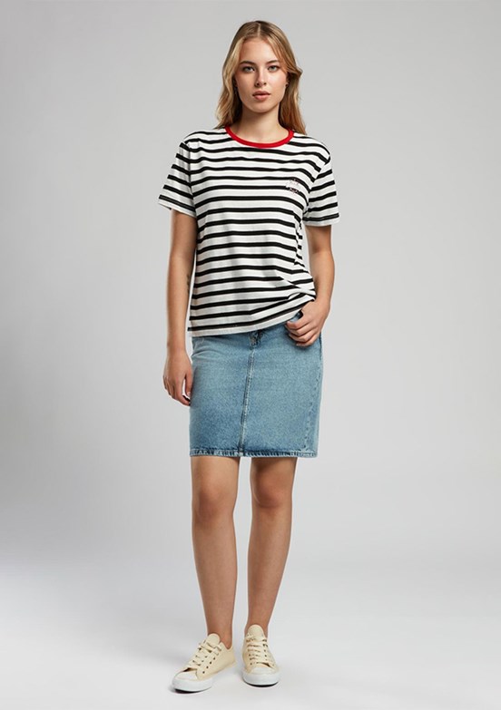 LEE COOPER Malory Ekru Siyah Çizgili Kadın O Yaka T-shirt