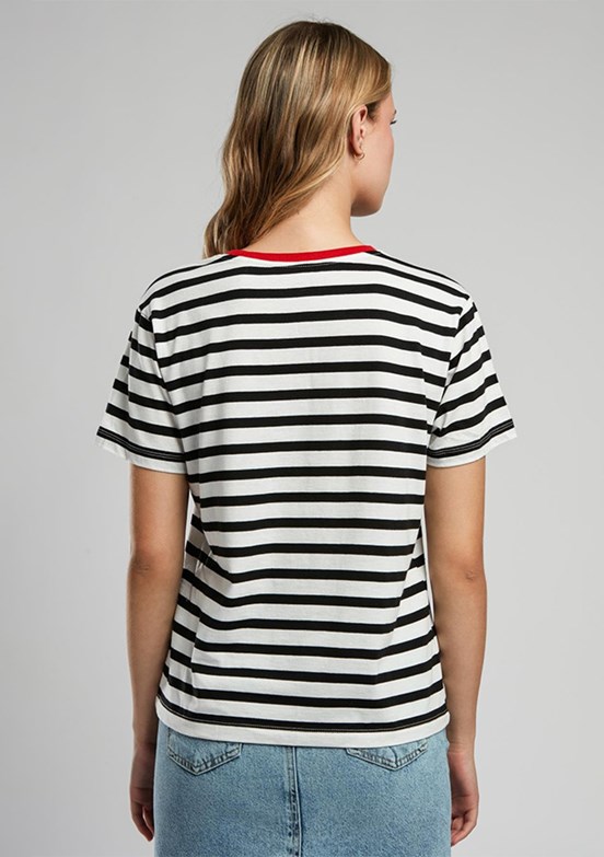 LEE COOPER Malory Ekru Siyah Çizgili Kadın O Yaka T-shirt