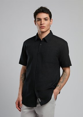 LEE COOPER Desola Siyah Erkek Kısa Kol Dokuma Gömlek
