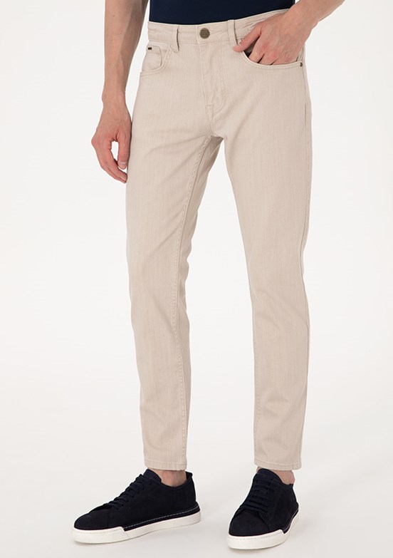 PİERRE CARDİN Bej Erkek Slim Jean Pantolon