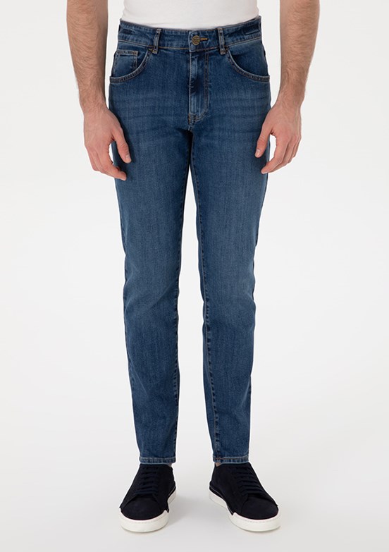 PİERRE CARDİN Erkek Mavi Slim Jean Pantolon