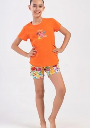 VİENETTA Turuncu Kız Çocuk Pijama Şort Takım